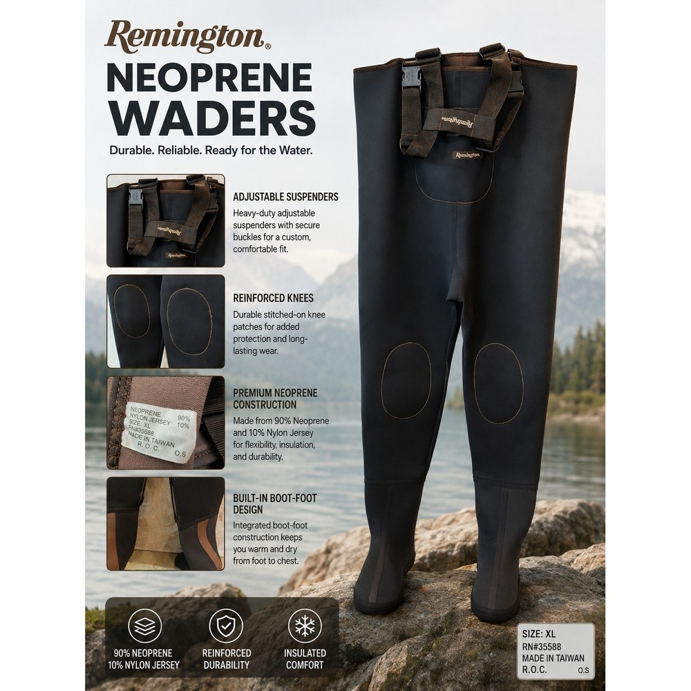 Remington Neoprene Chest Waders Mens XL Black Stockingfoot Fishing Hunting Bibs